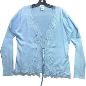 Vintage Together Sweater Womens Large Embroidered Sheer Cardigan Floral Mature
